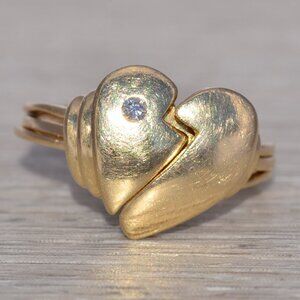 Natural Diamond Hidden Message Heart Ring in Yellow Gold